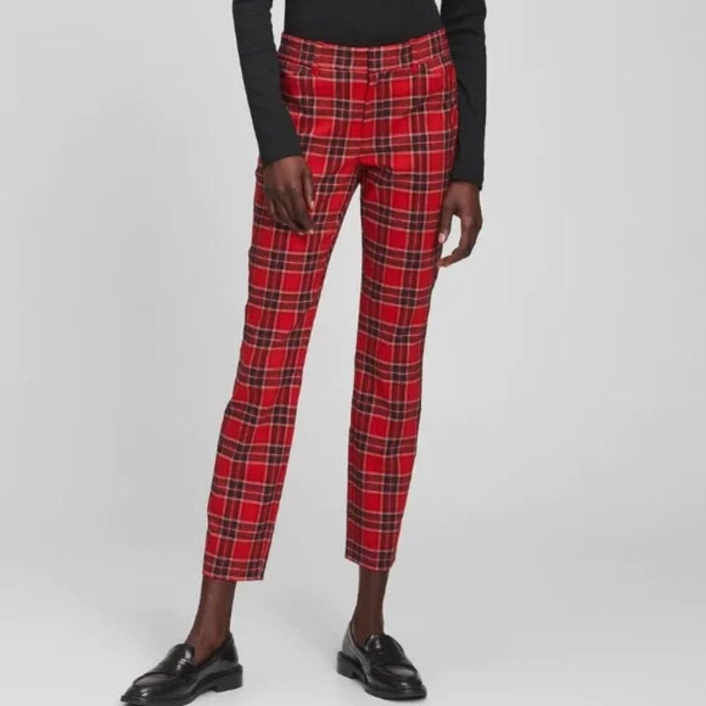 Gap Skinny Ankle Pants in Bi-Stretch, black red plaid - Size 14